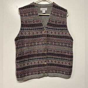 Vintage Lands End Fair Isle 100% Wool Grannycore Knit Sweater Vest Size Small